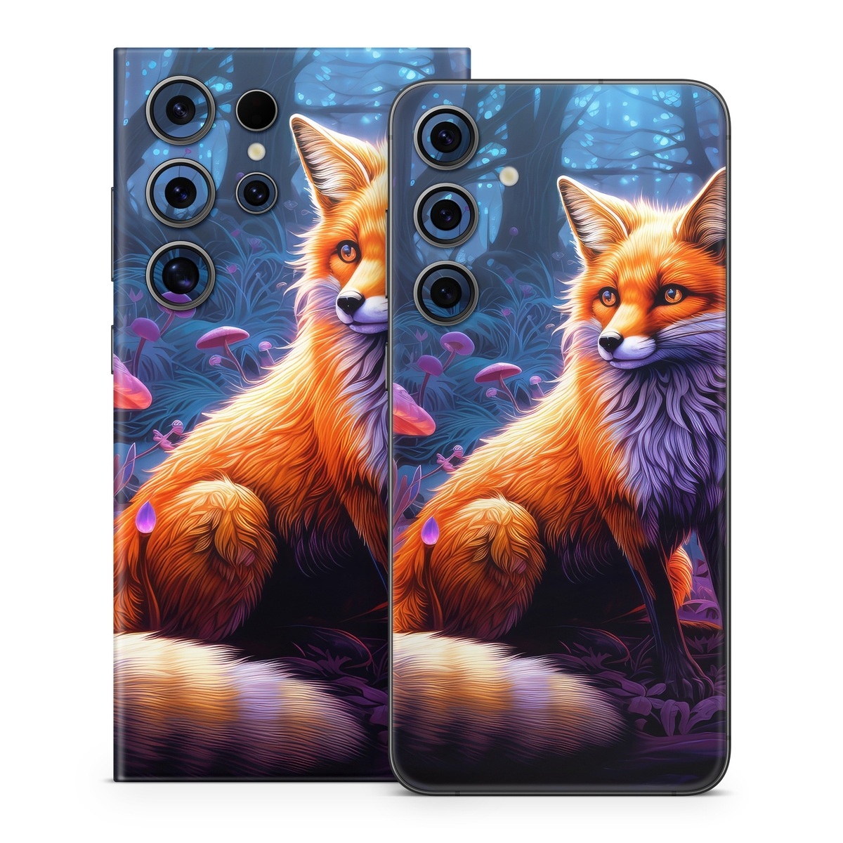 Samsung Galaxy S24 Series Skin design of Plant, Light, Carnivore, Orange, Organism, Tree, Pink, Natural landscape, Fawn, Whiskers, with red, orange, white, black, purple, gray, green colors