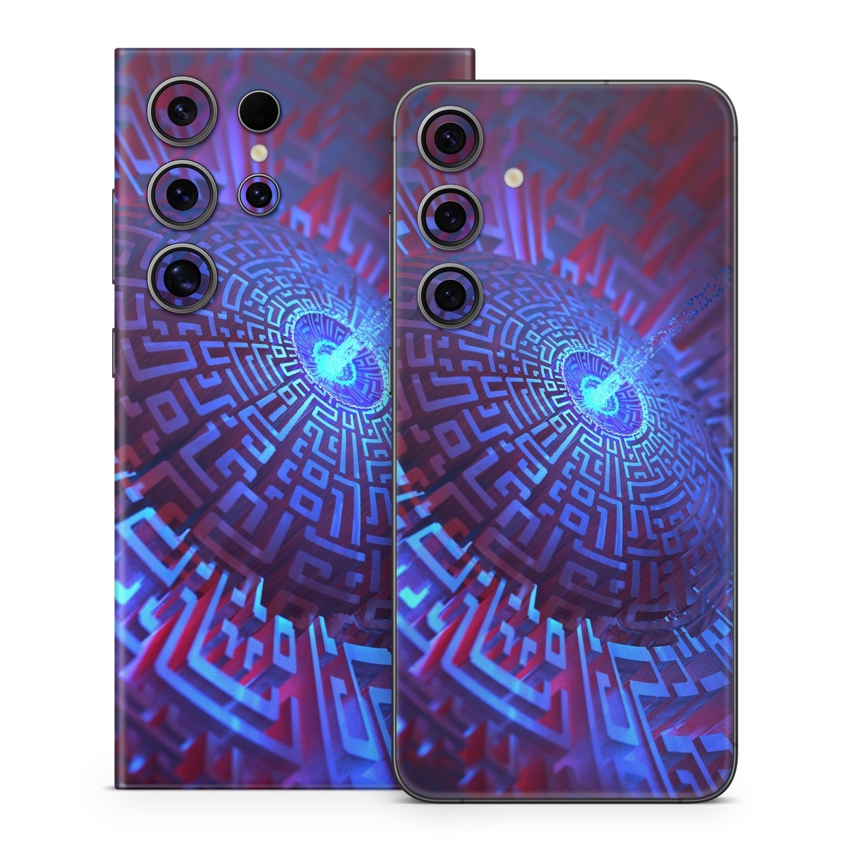 Samsung Galaxy S24 Series Skin design of Blue, Light, Fractal art, Electric blue, Purple, Water, Psychedelic art, Organism, Art, Spiral, with black, blue colors