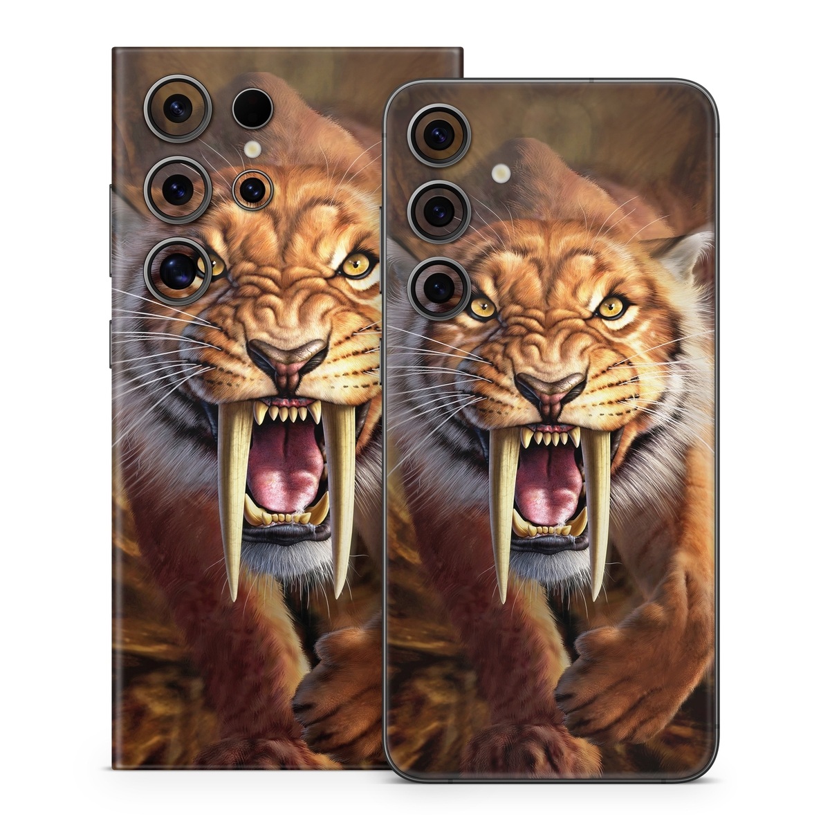 Samsung Galaxy S24 Series Skin design of Roar, Felidae, Facial expression, Wildlife, Whiskers, Bengal tiger, Carnivore, Snout, Big cats, Fang, with black, orange, yellow, white colors