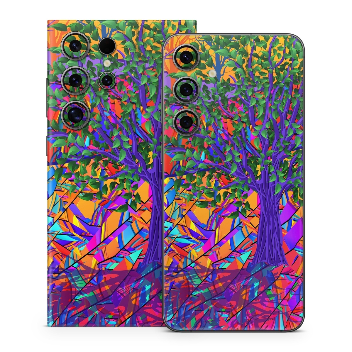 Samsung Galaxy S24 Series Skin design of Psychedelic art, Pattern, Visual arts, Art, Plant, Acrylic paint, Modern art, with green, purple, orange, blue, purple, yellow, red colors