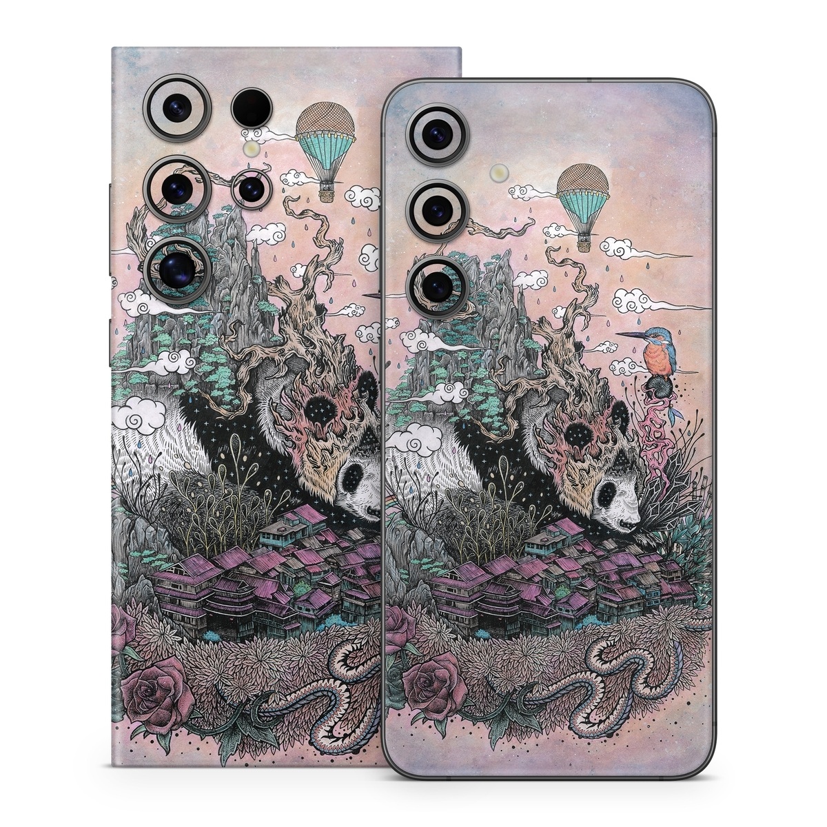 Samsung Galaxy S24 Series Skin design of Illustration, Art, Fictional character, Printmaking, Marsupial, Graphic design, Rodent, Possum, with gray, black, red, blue, purple colors