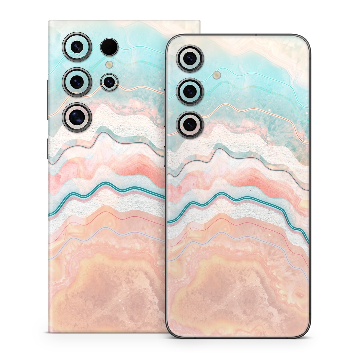 Samsung Galaxy S24 Series Skin design of Aqua, Line, Pattern, Watercolor paint, Design, Illustration, Art, with blue, pink, white, orange, yellow colors