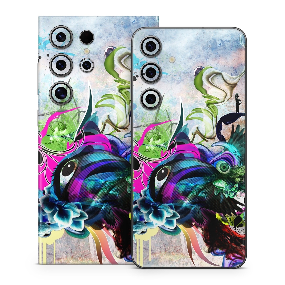 Samsung Galaxy S24 Series Skin design of Graphic design, Psychedelic art, Art, Illustration, Purple, Visual arts, Graffiti, Street art, Design, Painting, with gray, black, blue, green, purple colors