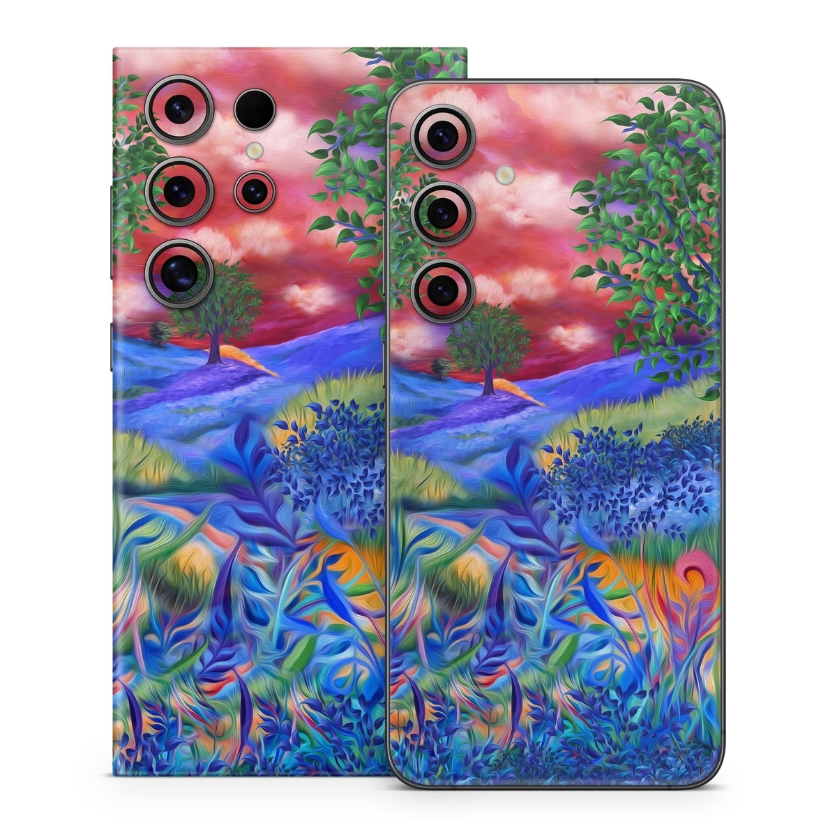 Samsung Galaxy S24 Series Skin design of Art paint, Plant, Plant community, Paint, Natural landscape, People in nature, Vegetation, Grass, Art, Painting, with blue, red, green, orange, yellow, pink, white colors