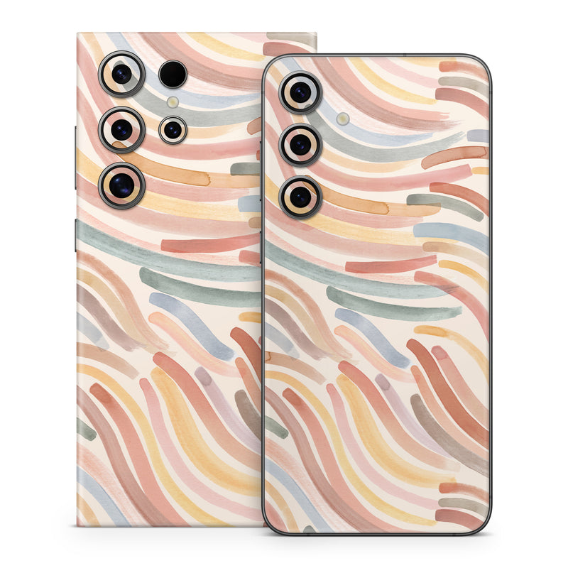 Samsung Galaxy S24 Series Skin design of Orange, Brown, Pink, Design, Wallpaper, Motif, Paint, Pattern, Mixture, Modern art, with white, brown, blue, green, yellow, red colors