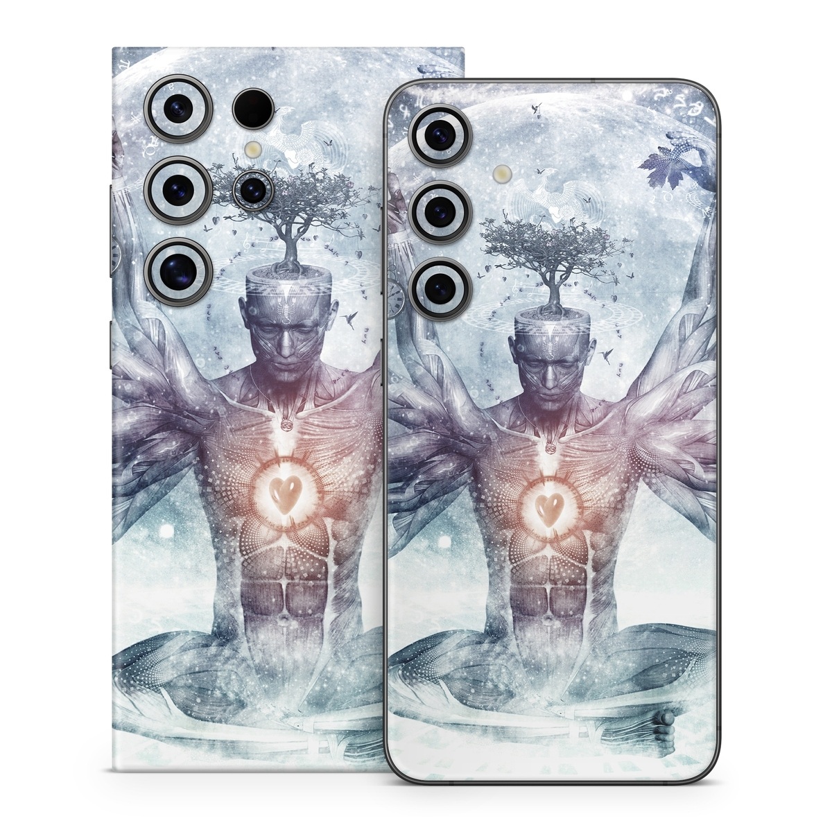 Samsung Galaxy S24 Series Skin design of Mythology, Cg artwork, Water, Illustration, Fictional character, Space, Graphics, Art, Graphic design, with blue, red, orange, black, white colors