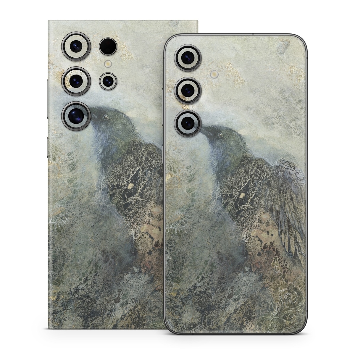 Samsung Galaxy S24 Series Skin design of Painting, Water, Geology, Art, Rock, Watercolor paint, Illustration, with black, gray, white, blue colors