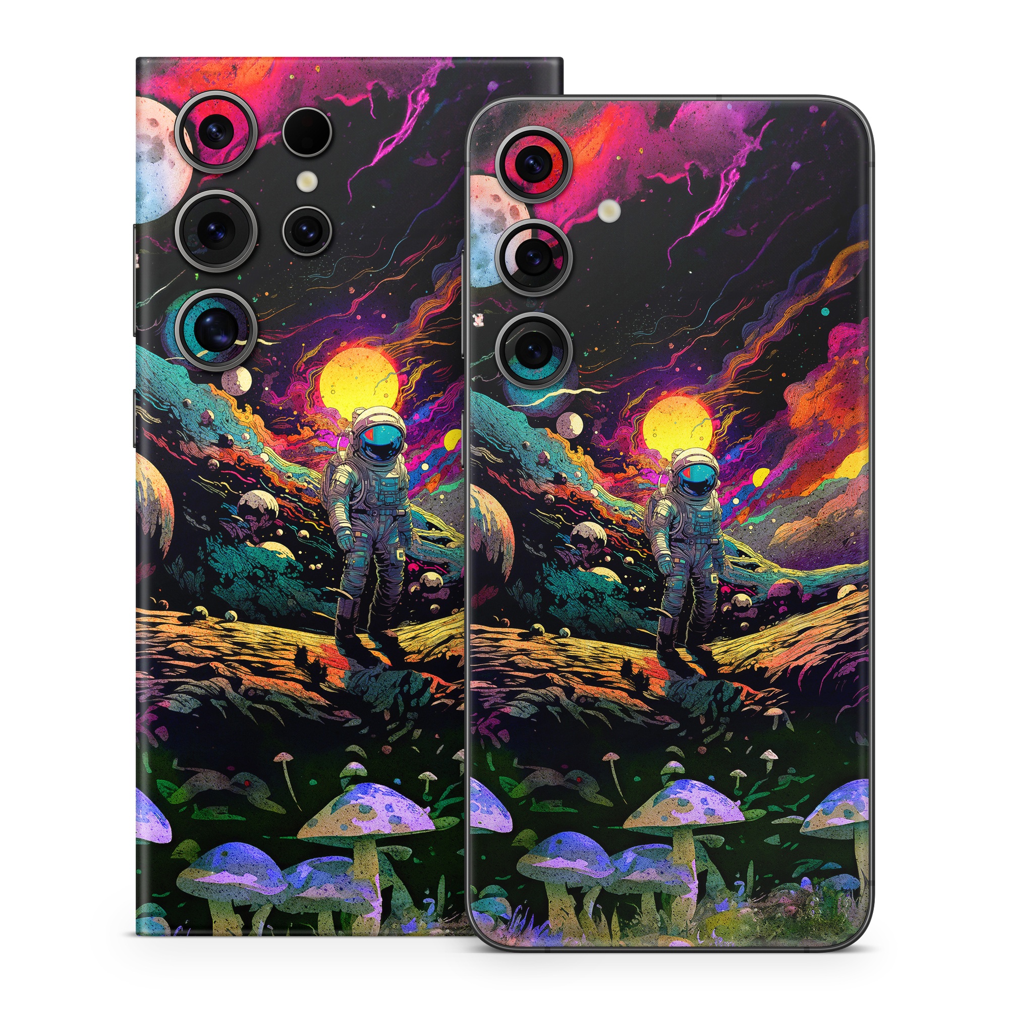 Samsung Galaxy S24 Series Skin design of Light, Nature, Purple, Umbrella, Plant, Art, Terrestrial plant, Natural landscape, Astronomical object, Space, with black, white, purple, red, gray, orange, yellow, blue, green, brown colors