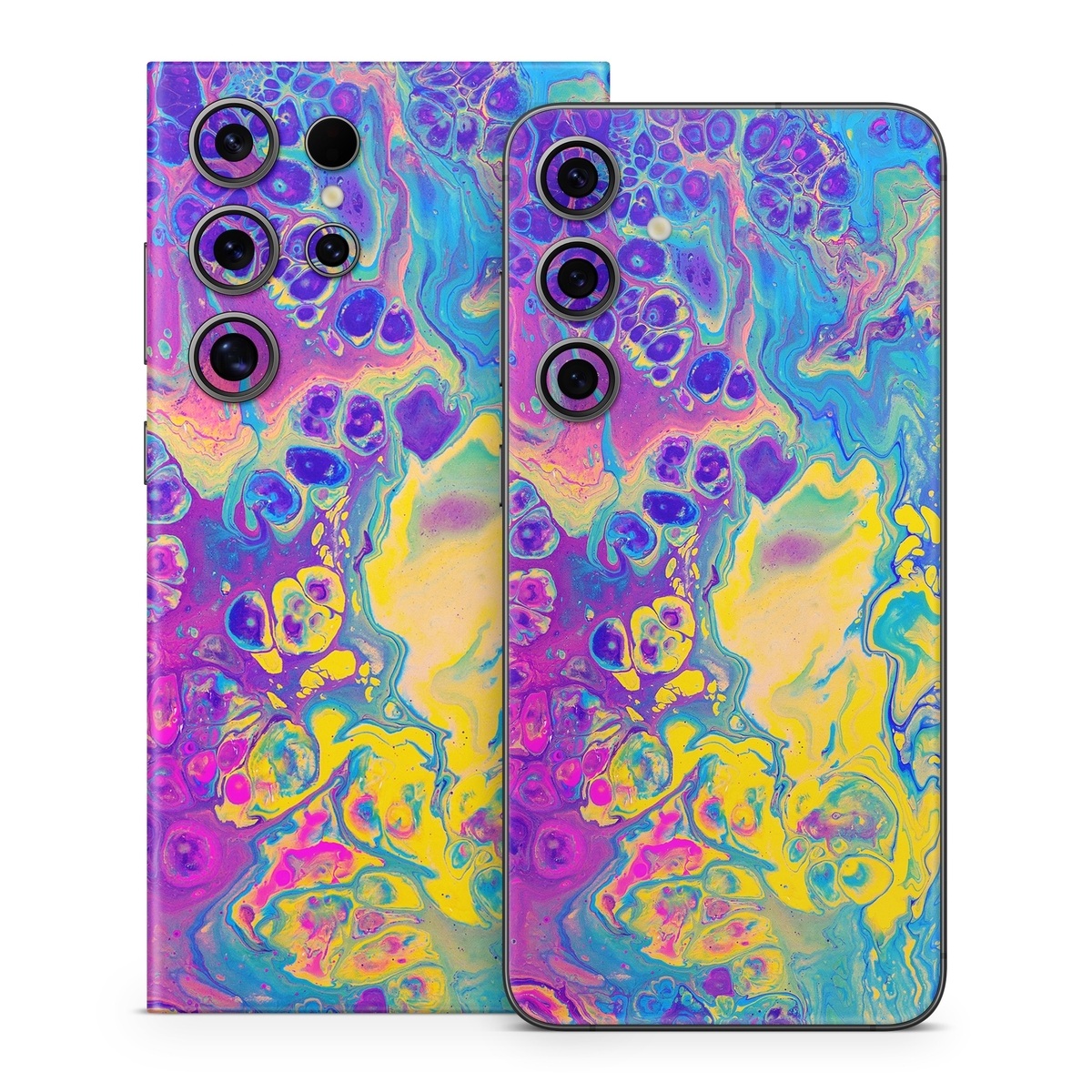 Samsung Galaxy S24 Series Skin design of Psychedelic art, Pattern, Purple, Visual arts, Design, Art, Fractal art, Electric blue, Graphic design, Graphics, with blue, yellow, purple, pink colors