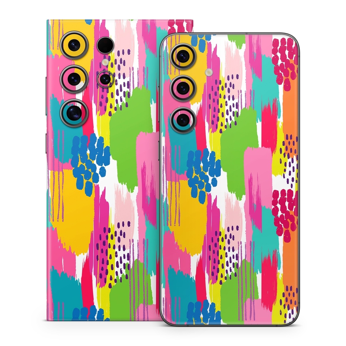 Samsung Galaxy S24 Series Skin design of Colorfulness, Textile, Rectangle, Font, Line, Painting, Art, Magenta, Material property, Pattern, with white, pink, yellow, orange, blue, red colors