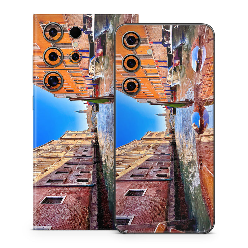 Samsung Galaxy S24 Series Skin design of Boat, Watercraft, Waterway, Channel, Boats and boating--Equipment and supplies, Canal, Reflection, Travel, Varnish, Naval architecture