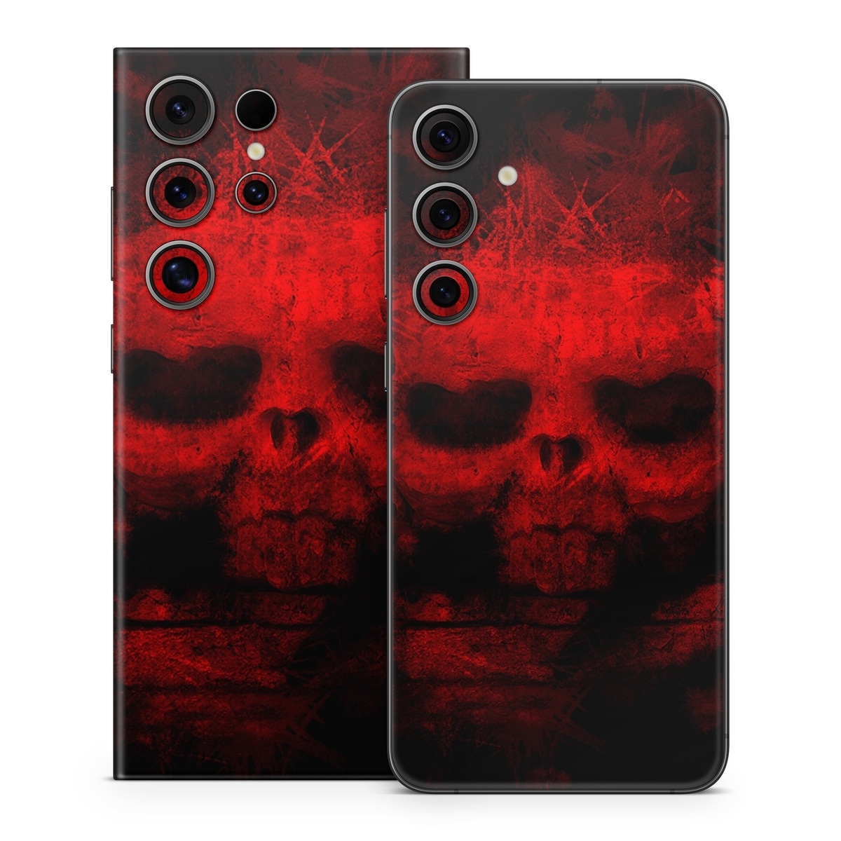 Samsung Galaxy S24 Series Skin design of Red, Skull, Bone, Darkness, Mouth, Graphics, Pattern, Fiction, Art, Fractal art, with black, red colors