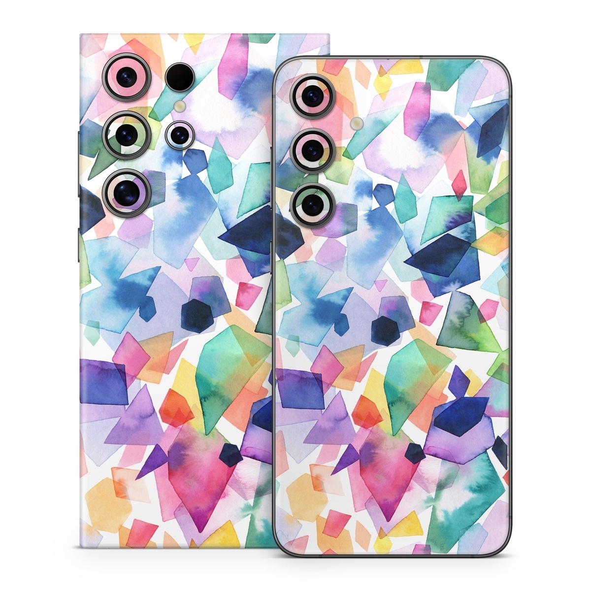 Samsung Galaxy S24 Series Skin design of Colorfulness, Azure, Triangle, Art, Font, Line, Aqua, Material property, Creative arts, Symmetry, with white, blue, green, red, pink, orange, yellow, purple colors