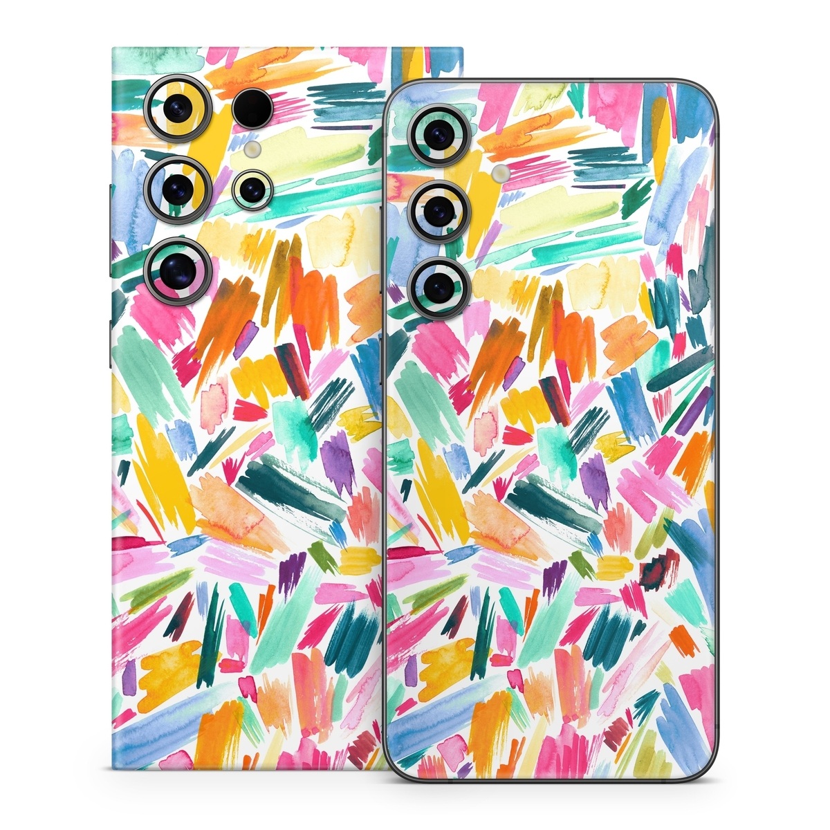 Samsung Galaxy S24 Series Skin design of Colorfulness, Art, Triangle, Pattern, Painting, Symmetry, Creative arts, Paint, Electric blue, Art paint, with white, pink, blue, yellow, orange, red, green, gray colors