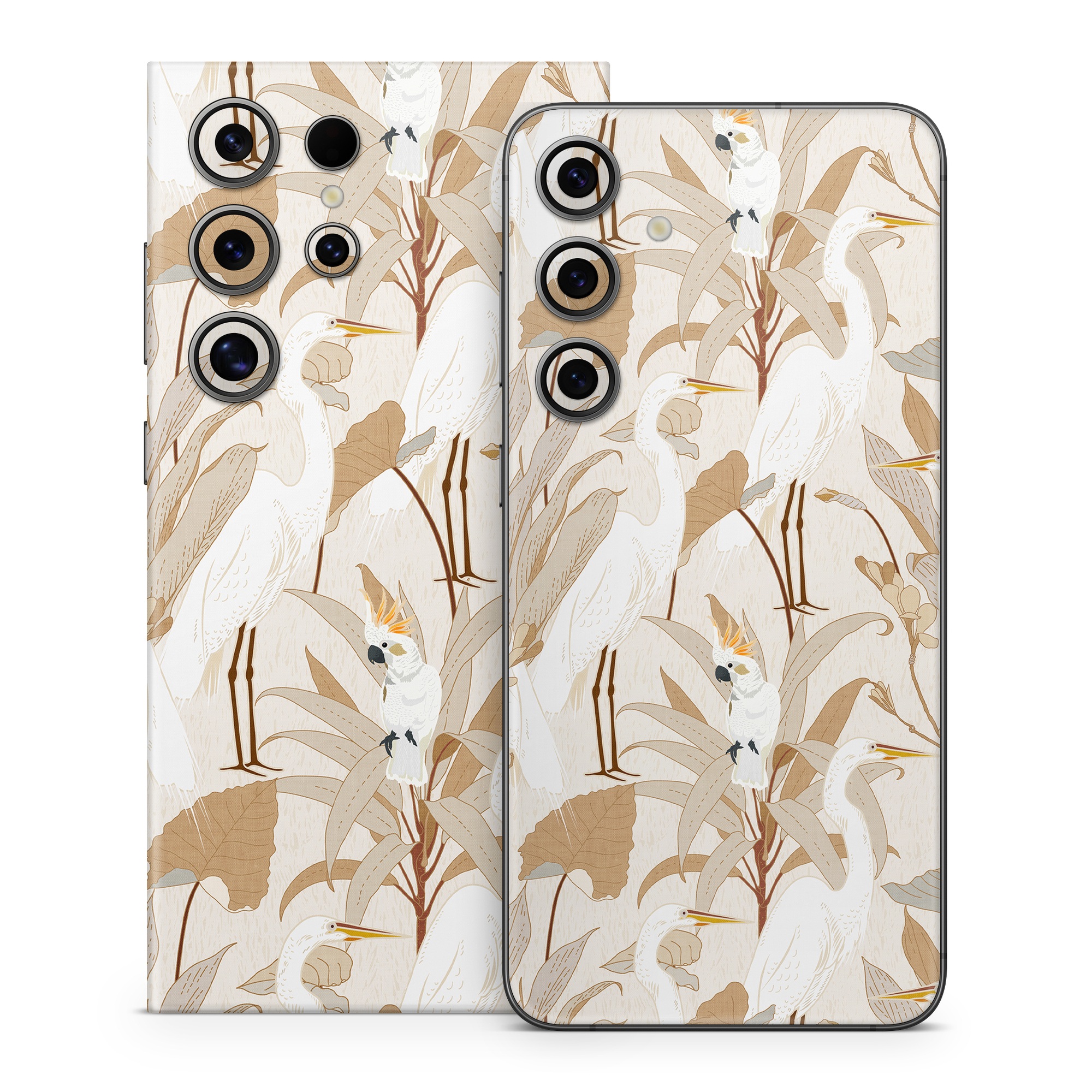 Samsung Galaxy S24 Series Skin design of Plant, Branch, Organism, Twig, Art, Fawn, Painting, Tail, Pattern, Illustration, with white, brown, gray, yellow, orange colors