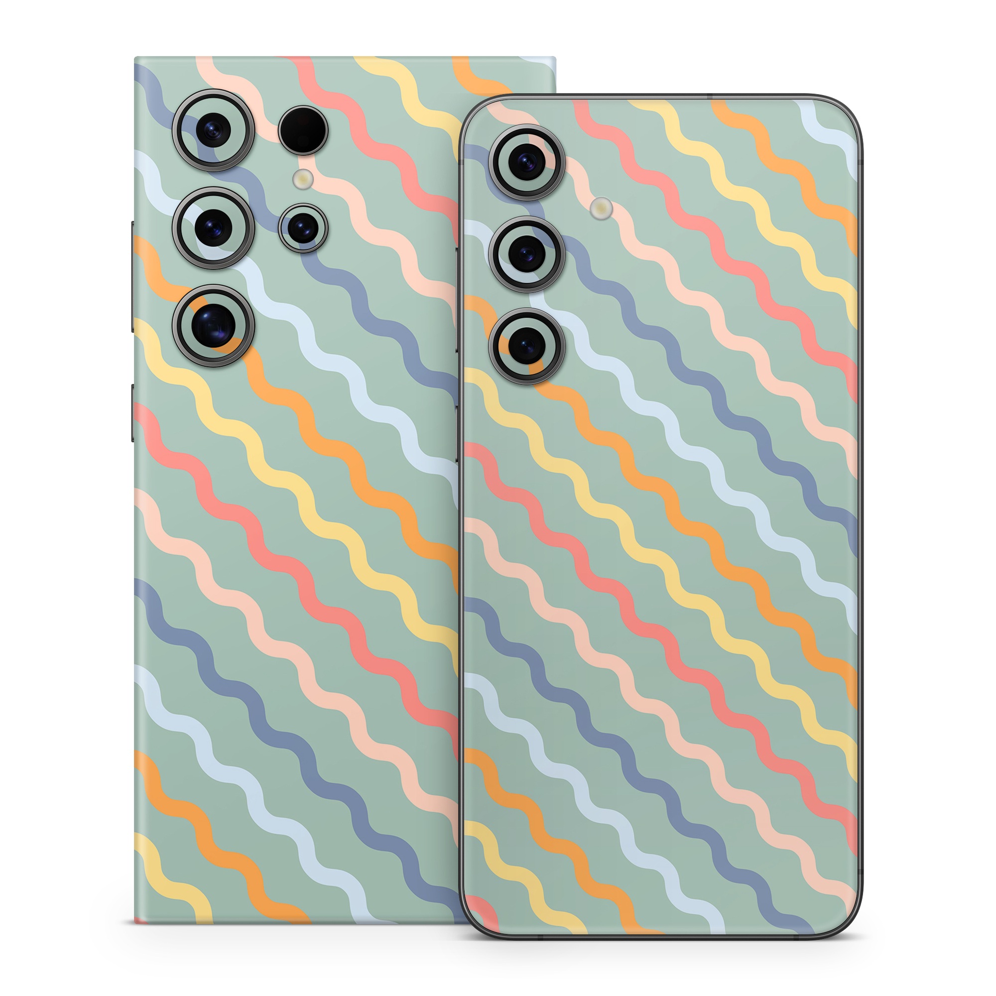 Samsung Galaxy S24 Series Skin design of Azure, Blue, Orange, Textile, Wood, Art, Font, Line, Aqua, Symmetry, with blue, orange, yellow, pink colors