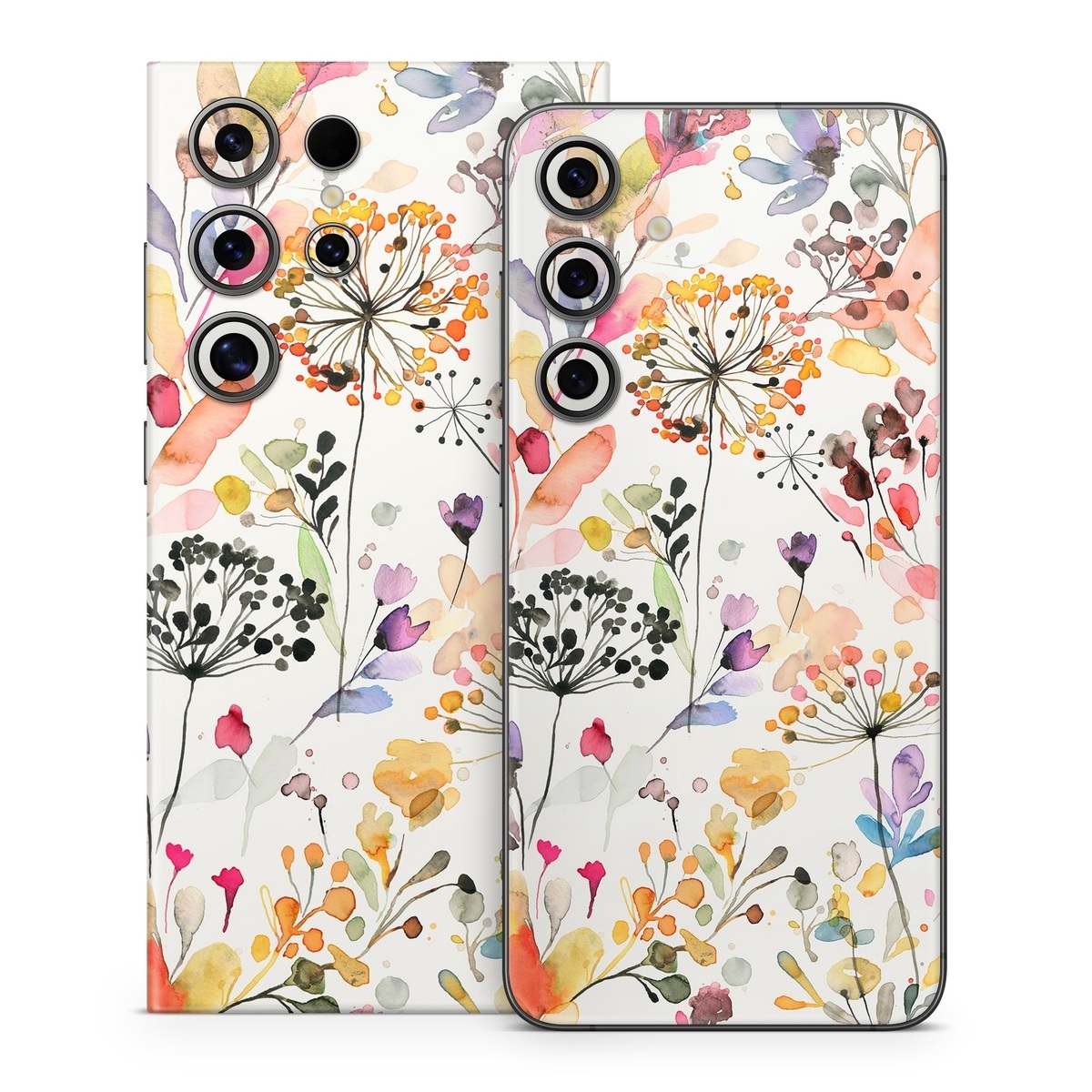 Samsung Galaxy S24 Series Skin design of Flower, Petal, Rectangle, Branch, Creative arts, Plant, Line, Art, Painting, Font, with white, pink, red, yellow, orange, green, blue, purple colors