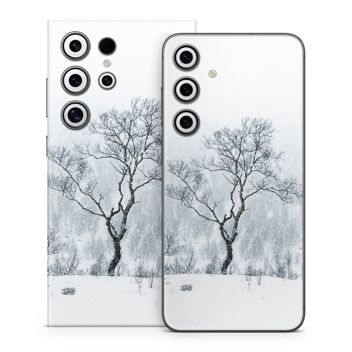 Samsung Galaxy S24 Series Skin design of Snow, Winter, Tree, Nature, White, Sky, Atmospheric phenomenon, Natural landscape, Freezing, Blizzard, with white, gray, black colors