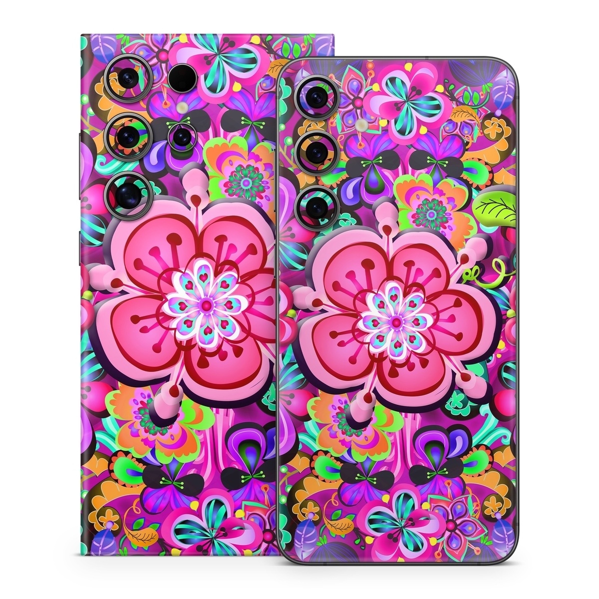 Samsung Galaxy S24 Series Skin design of Pattern, Pink, Design, Textile, Magenta, Art, Visual arts, Paisley, with purple, black, red, gray, blue colors