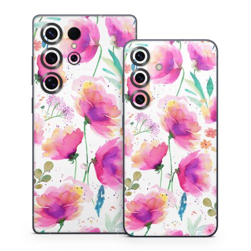 Abstract Pink Poppies Samsung Galaxy S25 Series Skin