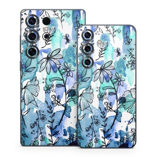 Blue Ink Floral Samsung Galaxy S25 Series Skin