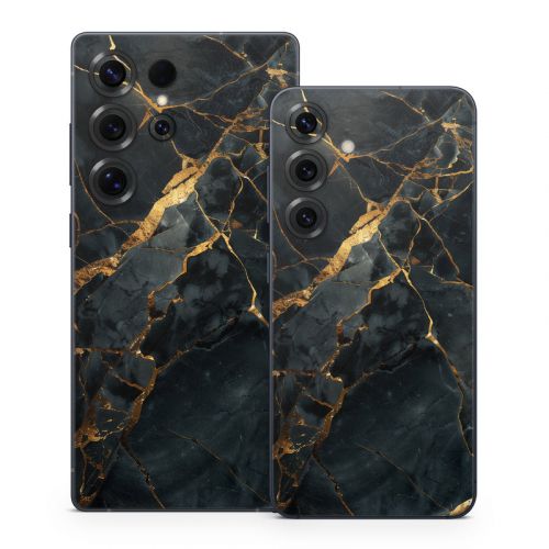Repaired Black Marble Samsung Galaxy S25 Series Skin