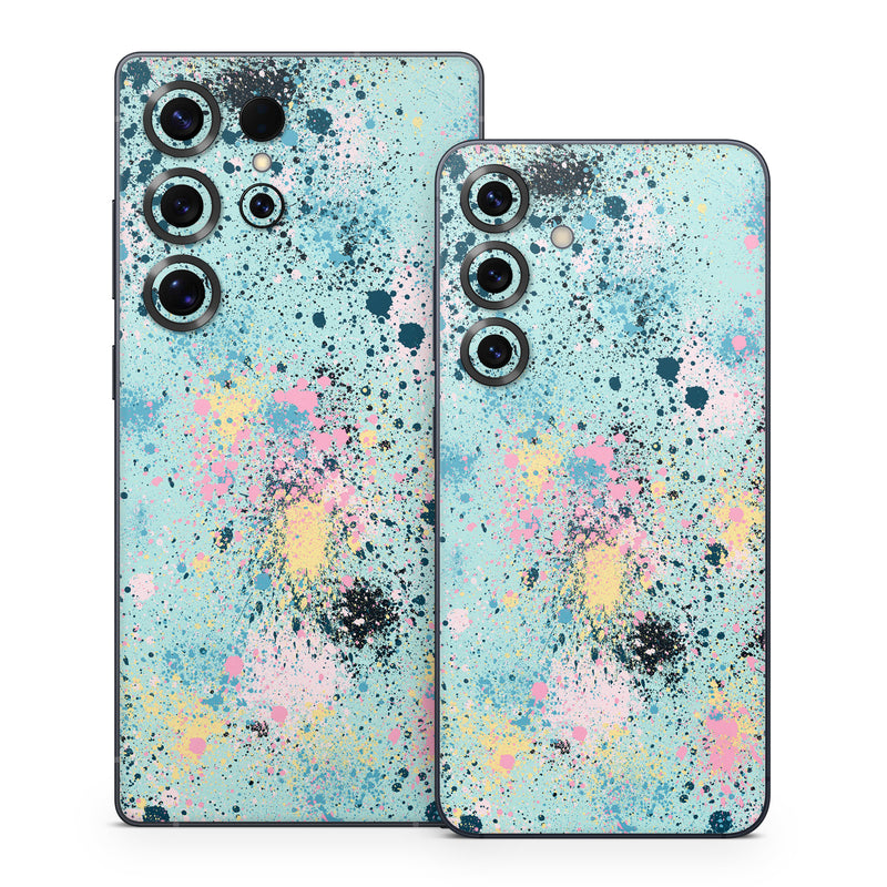 Samsung Galaxy S25 Series Skin design of Colorfulness, Art, Paint, Aqua, Art paint, Pattern, Tints and shades, Magenta, Electric blue, Creative arts, with blue, black, pink, yellow colors