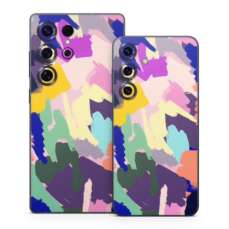 Samsung Galaxy S25 Series Skin design of Blue, Orange, Pink, Paint, Art Paint, Creative arts, Graphics, Modern art, with yellow, green, orange, blue, purple, black colors