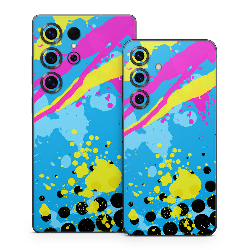 Samsung Galaxy S25 Series Skin design of Blue, Colorfulness, Graphic design, Pattern, Water, Line, Design, Graphics, Illustration, Visual arts, with blue, black, yellow, pink colors