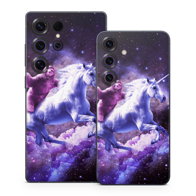 Samsung Galaxy S25 Series Skin design of Purple, Unicorn, Fictional character, Violet, Mythical creature, Illustration, Sky, Graphic design, Space, Constellation, with black, white, blue, purple, gray, brown colors