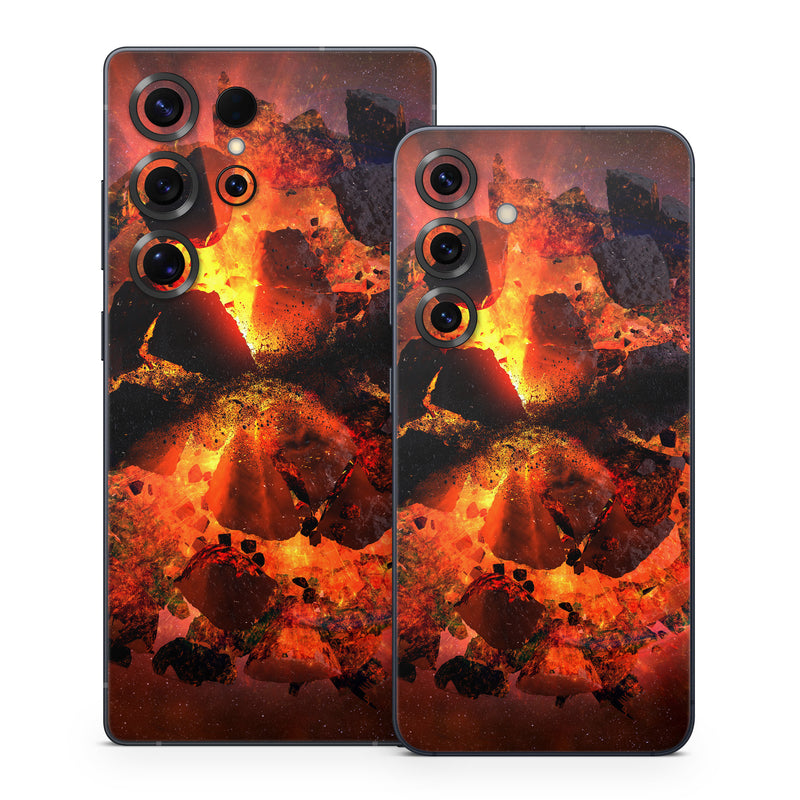 Samsung Galaxy S25 Series Skin design of Flame, Heat, Fire, Space, Atmosphere, Charcoal, Explosion, Geological phenomenon, Ash, Graphics, with black, red colors