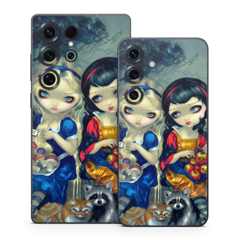 Samsung Galaxy S25 Series Skin design of Doll, Cartoon, Illustration, Cat, Art, Fawn, Toy, Fictional character, Whiskers, with blue, yellow, red, orange, gray colors