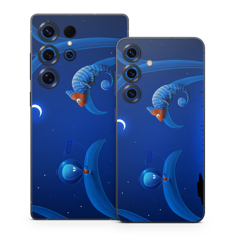 Samsung Galaxy S25 Series Skin design of Organism, Astronomical object, Space, Illustration, Night, Graphics, with black, blue, orange colors