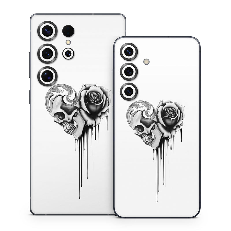 Samsung Galaxy S25 Series Skin design of Black-and-white, Illustration, Monochrome, Rose, Plant, Style, Metal, Drawing, with white, black, gray colors