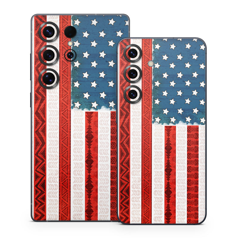 Samsung Galaxy S25 Series Skin design of Flag, Flag of the united states, Red, Flag Day (USA), Line, Pattern, Textile, Independence day, Veterans day, Tablecloth, with red, blue, white colors