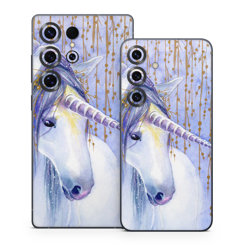 Samsung Galaxy S25 Series Skin design of Horse, Eyelash, Painting, Working animal, Line, Art, Paint, Snout, Pack animal, Illustration, with white, purple, brown, yellow colors
