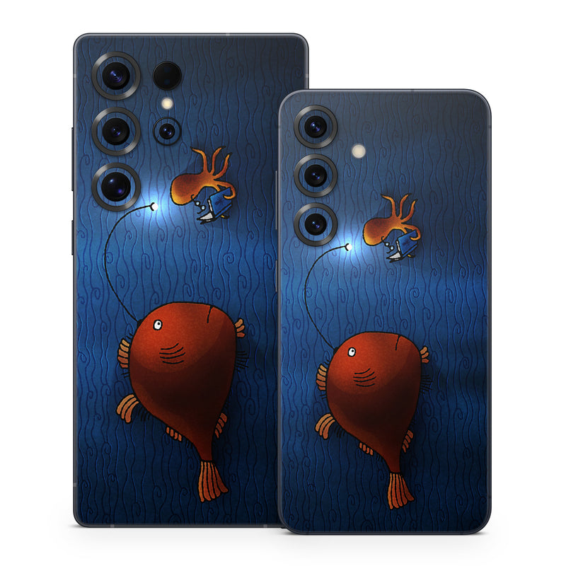 Samsung Galaxy S25 Series Skin design of Deep sea fish, Anglerfish, Illustration, Fish, Animation, Art, with blue, red colors