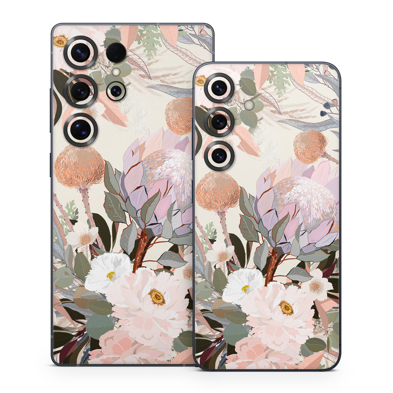 Samsung Galaxy S25 Series Skin design of Flower, Floral design, Watercolor paint, Plant, Spring, Branch, Flower Arranging, Lilac, Floristry, Petal, with pink, purple, green, brown, white, yellow, black colors