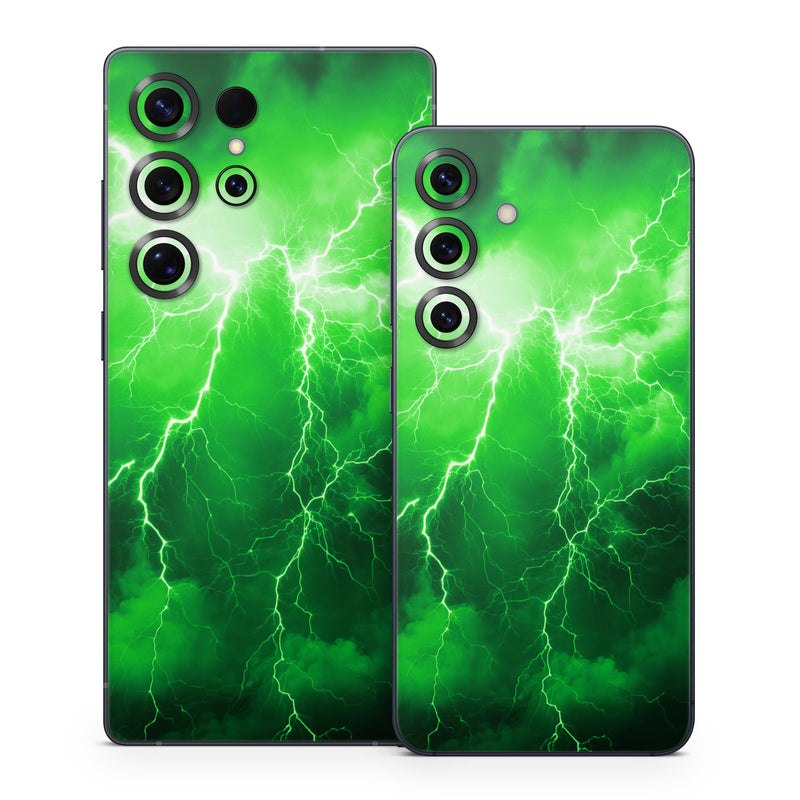 Samsung Galaxy S25 Series Skin design of Water, Atmosphere, Thunder, Light, Green, Sky, Natural environment, Natural landscape, Electricity, Organism, with black, green colors