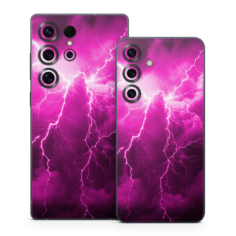 Samsung Galaxy S25 Series Skin design of Sky, Thunder, Lightning, Thunderstorm, Atmosphere, White, Purple, Light, Nature, Water, with black, pink colors