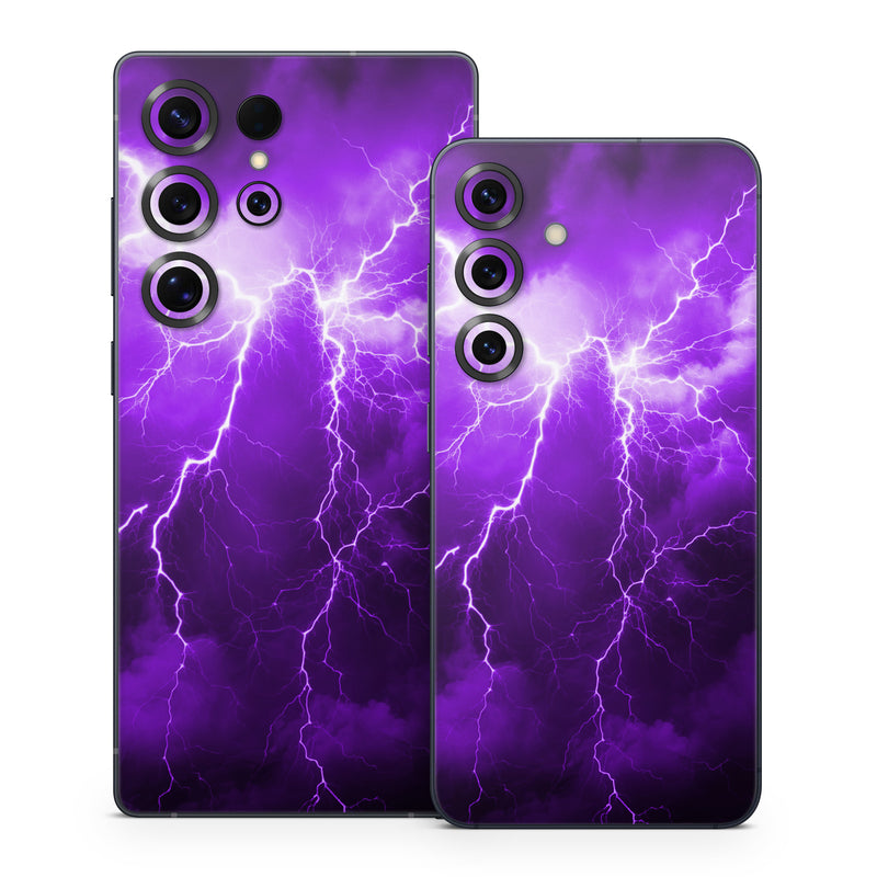 Samsung Galaxy S25 Series Skin design of Sky, Lightning, Thunder, Atmosphere, Thunderstorm, Daytime, Purple, Light, Cloud, Nature, with black, purple colors