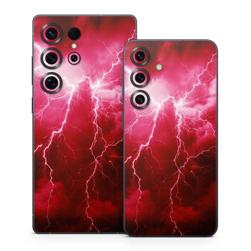 Samsung Galaxy S25 Series Skin design of Thunder, Atmosphere, Sky, Light, Purple, Lighting, Water, Thunderstorm, Electricity, Pink, with black, red colors