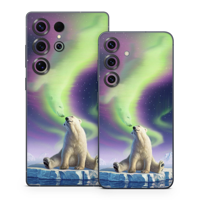Samsung Galaxy S25 Series Skin design of Aurora, Sky, Wildlife, Polar bear, Fictional character, with white, blue, green, purple colors