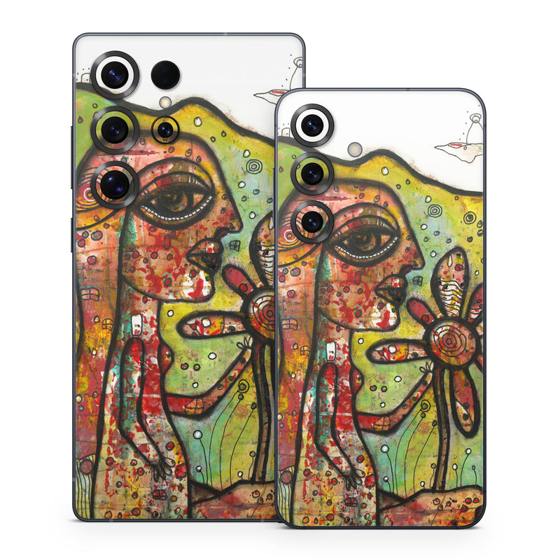 Samsung Galaxy S25 Series Skin design of Modern art, Art, Painting, Acrylic paint, Psychedelic art, Visual arts, Watercolor paint, Illustration, Paint, Style, with green, black, red, white, orange, yellow colors