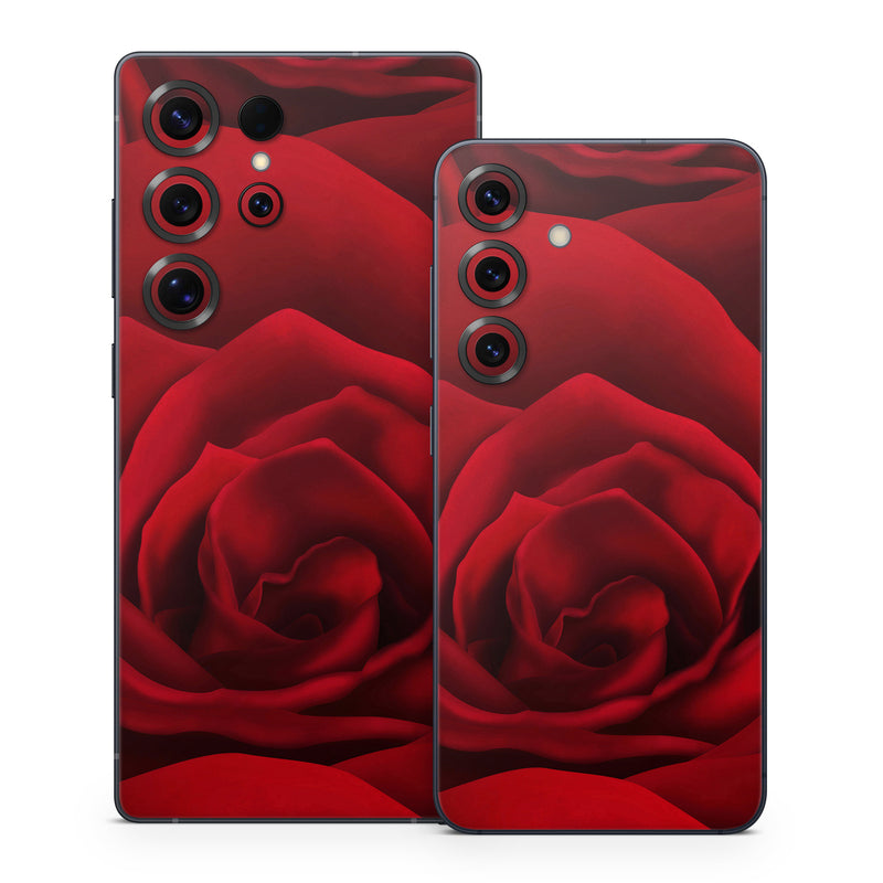 Samsung Galaxy S25 Series Skin design of Red, Garden roses, Rose, Petal, Flower, Nature, Floribunda, Rose family, Close-up, Plant, with black, red colors