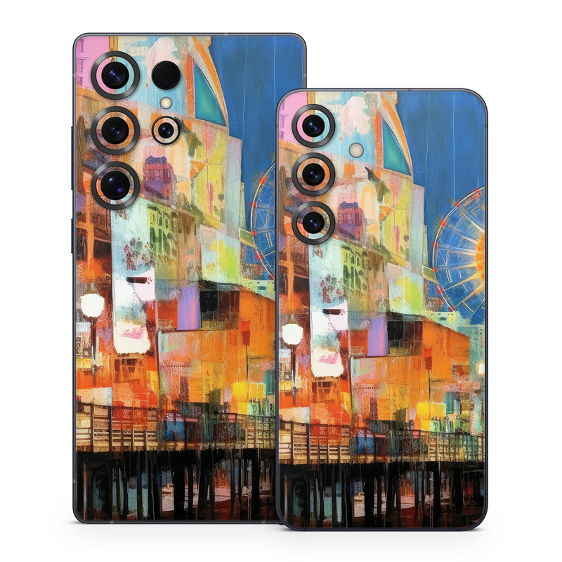 Samsung Galaxy S25 Series Skin design of Light, World, Window, Tints and shades, City, Art, Leisure, Event, Building, Ferris wheel, with black, white, blue, pink, red, orange, yellow, green colors
