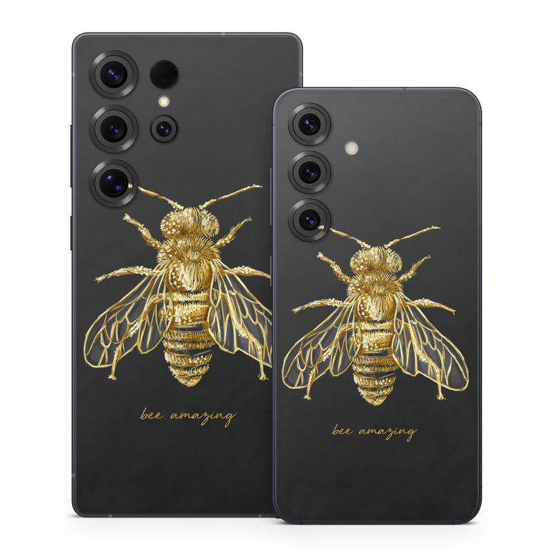 Samsung Galaxy S25 Series Skin design of Insect, Invertebrate, Membrane-winged insect, Arthropod, Pest, Net-winged insects, Bee, Cicada, Macro photography, Pollinator, with black, yellow, white colors