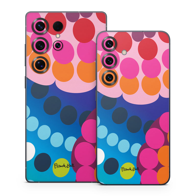 Samsung Galaxy S25 Series Skin design of Pattern, Circle, Orange, Colorfulness, Design, Line, Polka dot, Graphic design, Graphics, Heart, with blue, green, pink, orange, purple colors