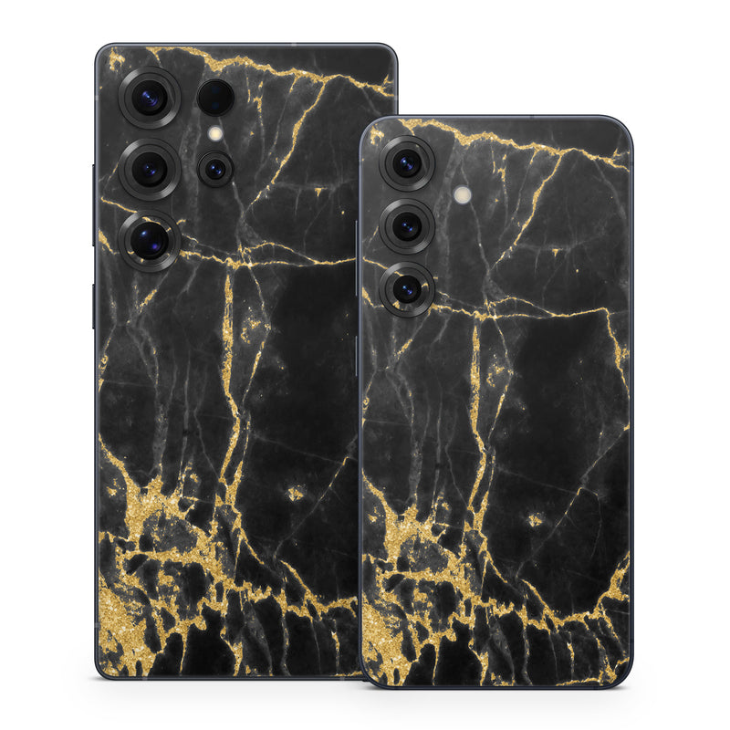 Samsung Galaxy S25 Series Skin design of Black, Yellow, Water, Brown, Branch, Leaf, Rock, Tree, Marble, Sky, with black, yellow colors