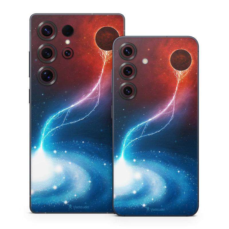 Samsung Galaxy S25 Series Skin design of Outer space, Atmosphere, Astronomical object, Universe, Space, Sky, Planet, Astronomy, Celestial event, Galaxy, with blue, red, black colors